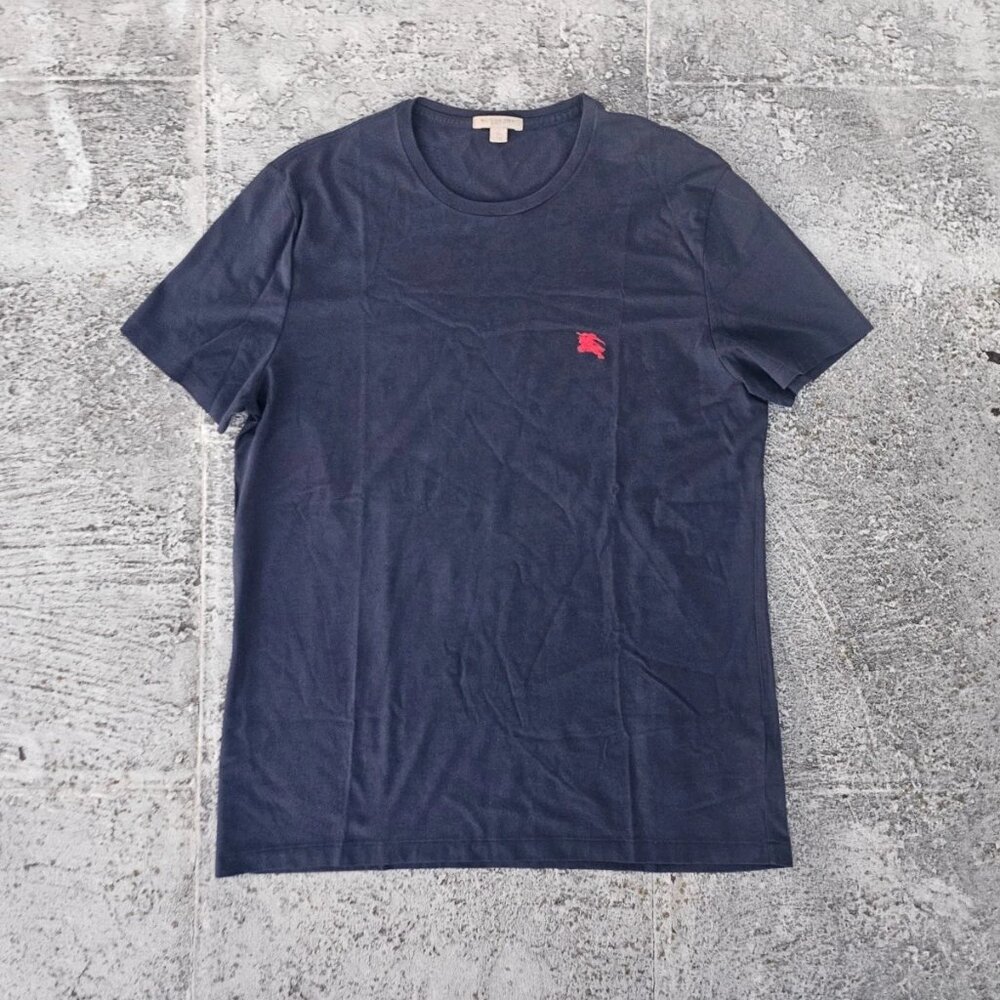 Burberry Men Tee Blue Cotton Crew Neck Short Sleeve T Shirt Size XL Authentic - Picture 8 of 12